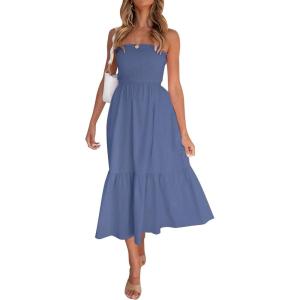 imageZESICA Womens Summer Strapless Dress Off Shoulder Sleeveless High Waist Solid Color Beach Long DressesDustyblue