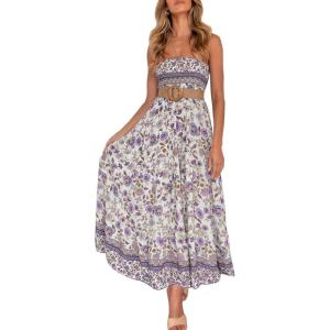 imageZESICA Womens Summer Strapless Dress Off Shoulder Sleeveless High Waist Solid Color Beach Long DressesLavender