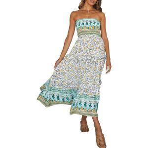 imageZESICA Womens Summer Strapless Dress Off Shoulder Sleeveless High Waist Solid Color Beach Long DressesLight Green