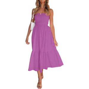 imageZESICA Womens Summer Strapless Dress Off Shoulder Sleeveless High Waist Solid Color Beach Long DressesPurple