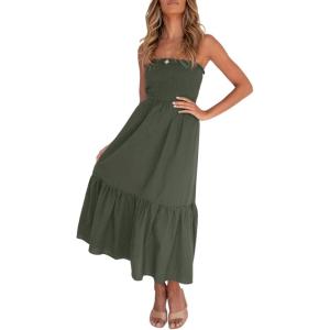 imageZESICA Womens Summer Strapless Dress Off Shoulder Sleeveless High Waist Solid Color Beach Long DressesSolidarmygreen