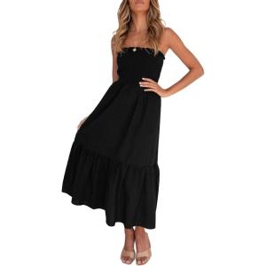 imageZESICA Womens Summer Strapless Dress Off Shoulder Sleeveless High Waist Solid Color Beach Long DressesSolidblack