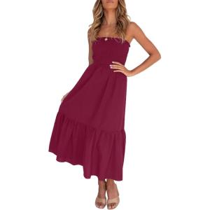 imageZESICA Womens Summer Strapless Dress Off Shoulder Sleeveless High Waist Solid Color Beach Long DressesSolidfuchsia