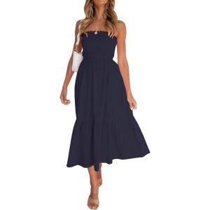 imageZESICA Womens Summer Strapless Dress Off Shoulder Sleeveless High Waist Solid Color Beach Long DressesSolidnavy
