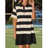 imageZESICA 2025 Womens Casual Short Sleeve Tunic Shirt Dress Summer Striped V Neck Pleated Y2K Mini DressesBlack