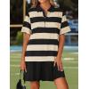 imageZESICA 2025 Womens Casual Short Sleeve Tunic Shirt Dress Summer Striped V Neck Pleated Y2K Mini DressesBlack
