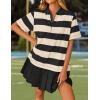 imageZESICA 2025 Womens Casual Short Sleeve Tunic Shirt Dress Summer Striped V Neck Pleated Y2K Mini DressesBlack