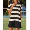 imageZESICA 2025 Womens Casual Short Sleeve Tunic Shirt Dress Summer Striped V Neck Pleated Y2K Mini DressesBlack
