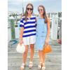 imageZESICA 2025 Womens Casual Short Sleeve Tunic Shirt Dress Summer Striped V Neck Pleated Y2K Mini DressesBlue