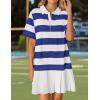 imageZESICA 2025 Womens Casual Short Sleeve Tunic Shirt Dress Summer Striped V Neck Pleated Y2K Mini DressesBlue