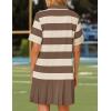 imageZESICA 2025 Womens Casual Short Sleeve Tunic Shirt Dress Summer Striped V Neck Pleated Y2K Mini DressesBrown