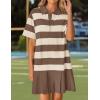 imageZESICA 2025 Womens Casual Short Sleeve Tunic Shirt Dress Summer Striped V Neck Pleated Y2K Mini DressesBrown