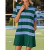 imageZESICA 2025 Womens Casual Short Sleeve Tunic Shirt Dress Summer Striped V Neck Pleated Y2K Mini DressesGreen