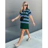 imageZESICA 2025 Womens Casual Short Sleeve Tunic Shirt Dress Summer Striped V Neck Pleated Y2K Mini DressesGreen
