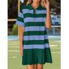 imageZESICA 2025 Womens Casual Short Sleeve Tunic Shirt Dress Summer Striped V Neck Pleated Y2K Mini DressesGreen