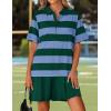 imageZESICA 2025 Womens Casual Short Sleeve Tunic Shirt Dress Summer Striped V Neck Pleated Y2K Mini DressesGreen