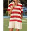 imageZESICA 2025 Womens Casual Short Sleeve Tunic Shirt Dress Summer Striped V Neck Pleated Y2K Mini DressesWatermelonred