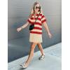 imageZESICA 2025 Womens Casual Short Sleeve Tunic Shirt Dress Summer Striped V Neck Pleated Y2K Mini DressesWatermelonred