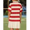 imageZESICA 2025 Womens Casual Short Sleeve Tunic Shirt Dress Summer Striped V Neck Pleated Y2K Mini DressesWatermelonred