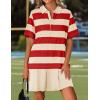 imageZESICA 2025 Womens Casual Short Sleeve Tunic Shirt Dress Summer Striped V Neck Pleated Y2K Mini DressesWatermelonred