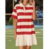 imageZESICA 2025 Womens Casual Short Sleeve Tunic Shirt Dress Summer Striped V Neck Pleated Y2K Mini DressesWatermelonred