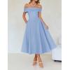 imageZESICA Cocktail Dresses for Womens Elegant Off Shoulder Short Sleeve Swing A Line Wedding Evening Party Midi DressBlue