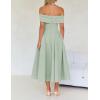 imageZESICA Cocktail Dresses for Womens Elegant Off Shoulder Short Sleeve Swing A Line Wedding Evening Party Midi DressLight Green