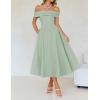 imageZESICA Cocktail Dresses for Womens Elegant Off Shoulder Short Sleeve Swing A Line Wedding Evening Party Midi DressLight Green