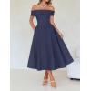 imageZESICA Cocktail Dresses for Womens Elegant Off Shoulder Short Sleeve Swing A Line Wedding Evening Party Midi DressNavy