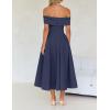 imageZESICA Cocktail Dresses for Womens Elegant Off Shoulder Short Sleeve Swing A Line Wedding Evening Party Midi DressNavy