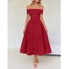 imageZESICA Cocktail Dresses for Womens Elegant Off Shoulder Short Sleeve Swing A Line Wedding Evening Party Midi DressRed