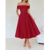 imageZESICA Cocktail Dresses for Womens Elegant Off Shoulder Short Sleeve Swing A Line Wedding Evening Party Midi DressRed