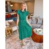imageZESICA Womens 2025 Summer Boho Button Midi Dresses Casual V Neck Flutter Sleeve Belted Long Dresses with PocketsDark Green