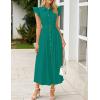 imageZESICA Womens 2025 Summer Boho Button Midi Dresses Casual V Neck Flutter Sleeve Belted Long Dresses with PocketsDark Green