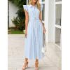 imageZESICA Womens 2025 Summer Boho Button Midi Dresses Casual V Neck Flutter Sleeve Belted Long Dresses with PocketsLight Blue