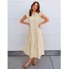 imageZESICA Womens 2025 Summer Boho Button Midi Dresses Casual V Neck Flutter Sleeve Belted Long Dresses with PocketsNatural