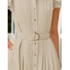 imageZESICA Womens 2025 Summer Boho Button Midi Dresses Casual V Neck Flutter Sleeve Belted Long Dresses with PocketsNatural