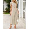 imageZESICA Womens 2025 Summer Boho Button Midi Dresses Casual V Neck Flutter Sleeve Belted Long Dresses with PocketsNatural
