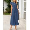 imageZESICA Womens 2025 Summer Boho Button Midi Dresses Casual V Neck Flutter Sleeve Belted Long Dresses with PocketsNavy