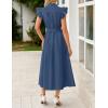 imageZESICA Womens 2025 Summer Boho Button Midi Dresses Casual V Neck Flutter Sleeve Belted Long Dresses with PocketsNavy