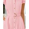imageZESICA Womens 2025 Summer Boho Button Midi Dresses Casual V Neck Flutter Sleeve Belted Long Dresses with PocketsPink
