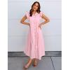 imageZESICA Womens 2025 Summer Boho Button Midi Dresses Casual V Neck Flutter Sleeve Belted Long Dresses with PocketsPink