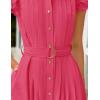imageZESICA Womens 2025 Summer Boho Button Midi Dresses Casual V Neck Flutter Sleeve Belted Long Dresses with PocketsRose Pink