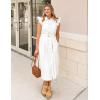 imageZESICA Womens 2025 Summer Boho Button Midi Dresses Casual V Neck Flutter Sleeve Belted Long Dresses with PocketsWhite