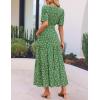 imageZESICA Womens 2025 Summer Casual Floral Print Short Sleeve V Neck High Waist A Line Tiered Flowy Boho Maxi DressGreen