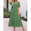 imageZESICA Womens 2025 Summer Casual Floral Print Short Sleeve V Neck High Waist A Line Tiered Flowy Boho Maxi DressGreen
