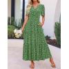 imageZESICA Womens 2025 Summer Casual Floral Print Short Sleeve V Neck High Waist A Line Tiered Flowy Boho Maxi DressGreen