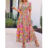 imageZESICA Womens 2025 Summer Casual Floral Print Short Sleeve V Neck High Waist A Line Tiered Flowy Boho Maxi DressGreygreen
