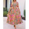 imageZESICA Womens 2025 Summer Casual Floral Print Short Sleeve V Neck High Waist A Line Tiered Flowy Boho Maxi DressGreygreen