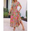 imageZESICA Womens 2025 Summer Casual Floral Print Short Sleeve V Neck High Waist A Line Tiered Flowy Boho Maxi DressGreygreen